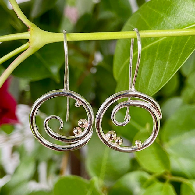 Sterling silver and 9ct yellow gold swirl earrings