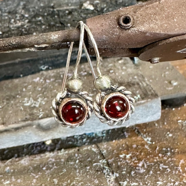 Sterling silver and 9ct Rose gold Garnet drop earrings