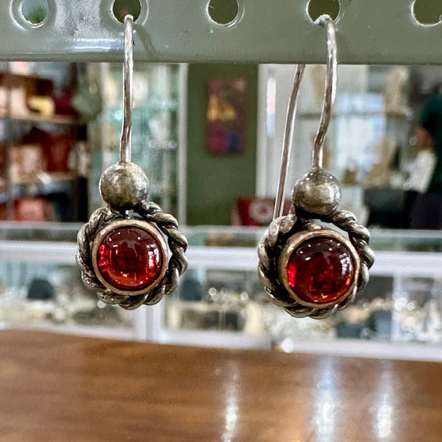 Sterling silver and 9ct Rose gold Garnet drop earrings