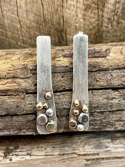 Sterling Silver, 9ct yellow and rose gold ball stud earrings