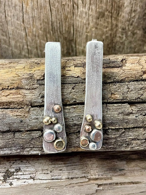 Sterling Silver, 9ct yellow and rose gold ball stud earrings