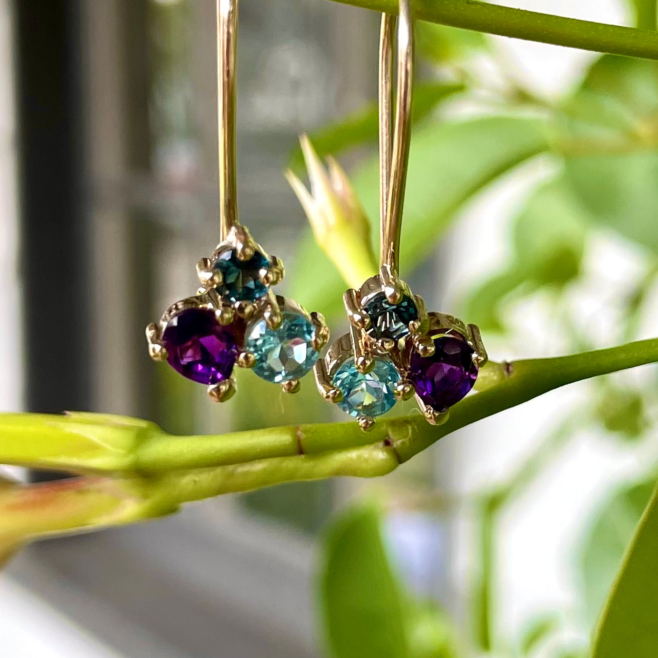 9ct Yellow Gold Amethyst and Topaz Earrings