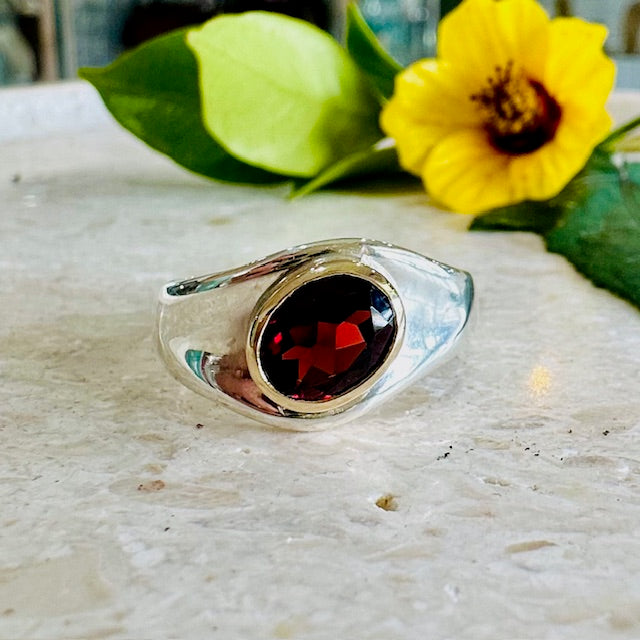 Sterling Silver two tone Garnet Ring
