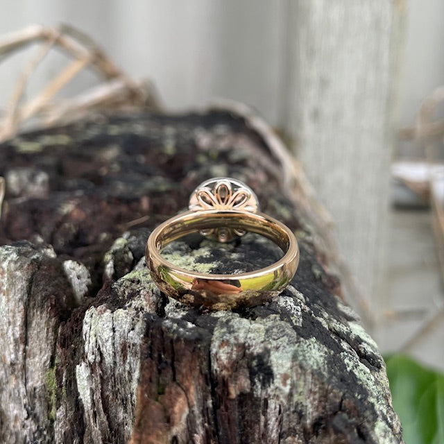 9ct Rose and White gold Champagne diamond halo ring