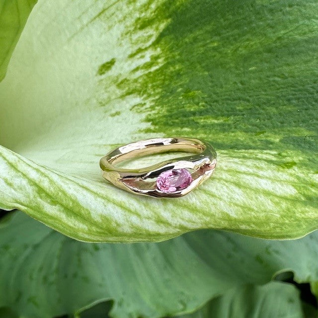 9ct Rose gold molten Pink Sapphire ring