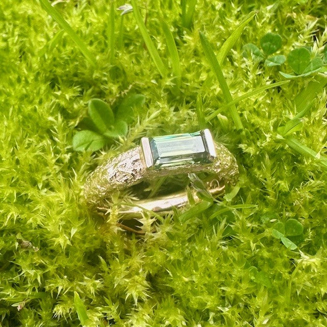 9ct Rose gold sandcast Green Sapphire ring