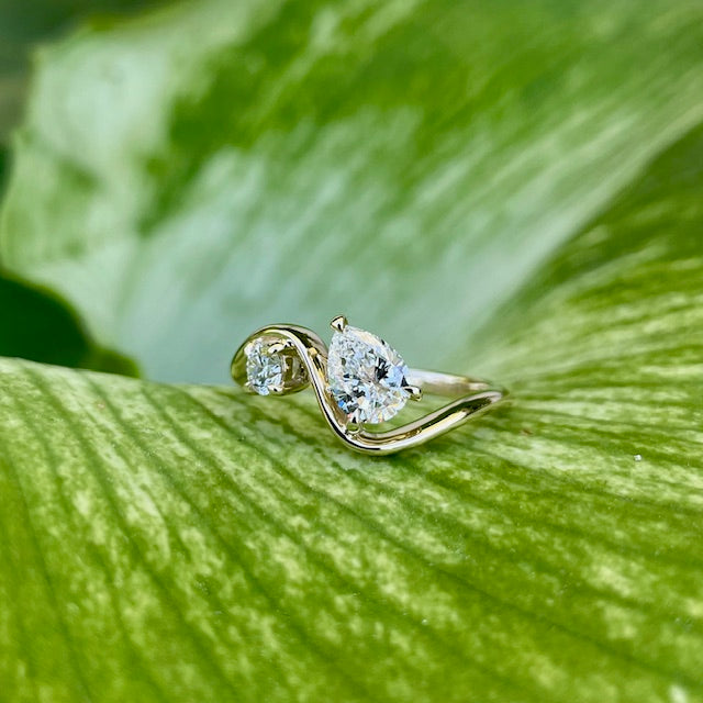 9ct Yellow Gold Pear & Round Diamond Wave Ring