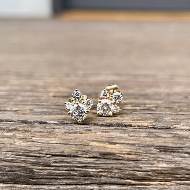 9ct Yellow Gold multi Lab Grown Diamond cluster stud earrings