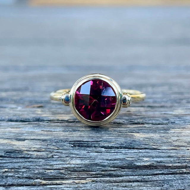 9ct Yellow Gold Rhodalite Garnet and Diamond Ring