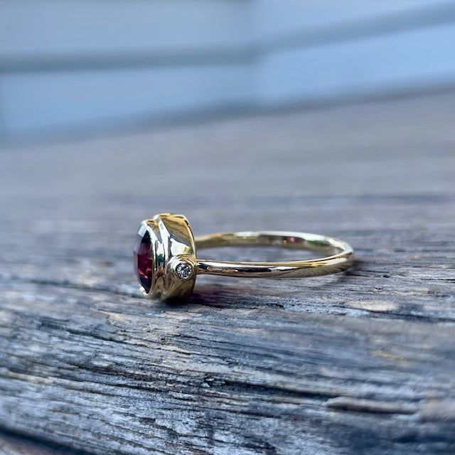 9ct Yellow Gold Rhodalite Garnet and Diamond Ring