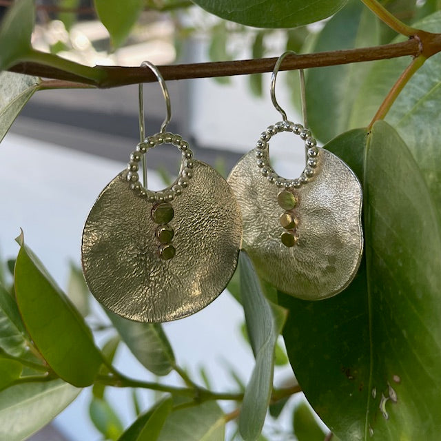 Reticulated Sterling Silver disk Earrings with 9ct Yellow gold accents