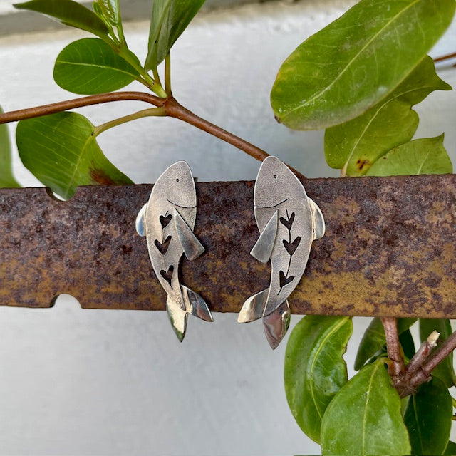 Sterling silver fish stud earrings