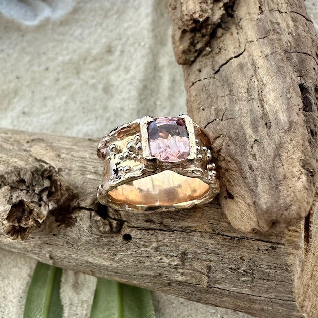 9ct Rose gold organic style Malaya Garnet ring