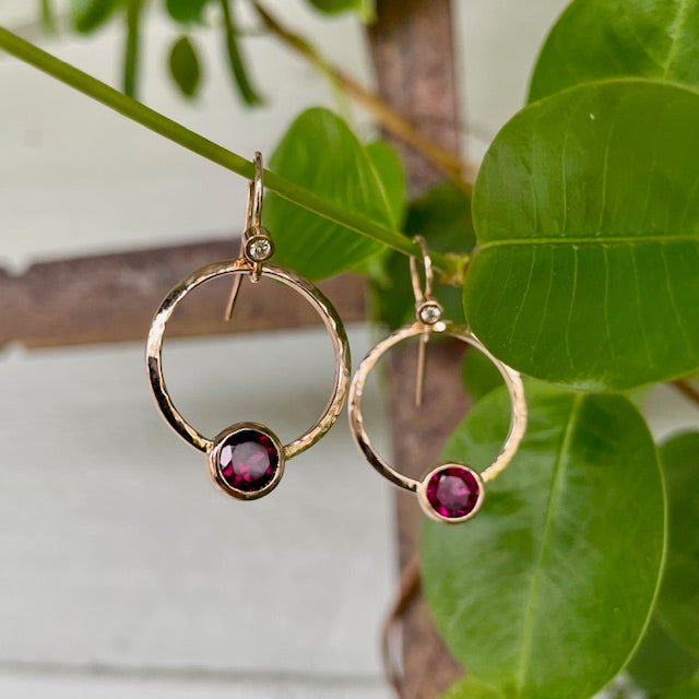 9ct Rose gold Rhodolite Garnet and Diamond earrings