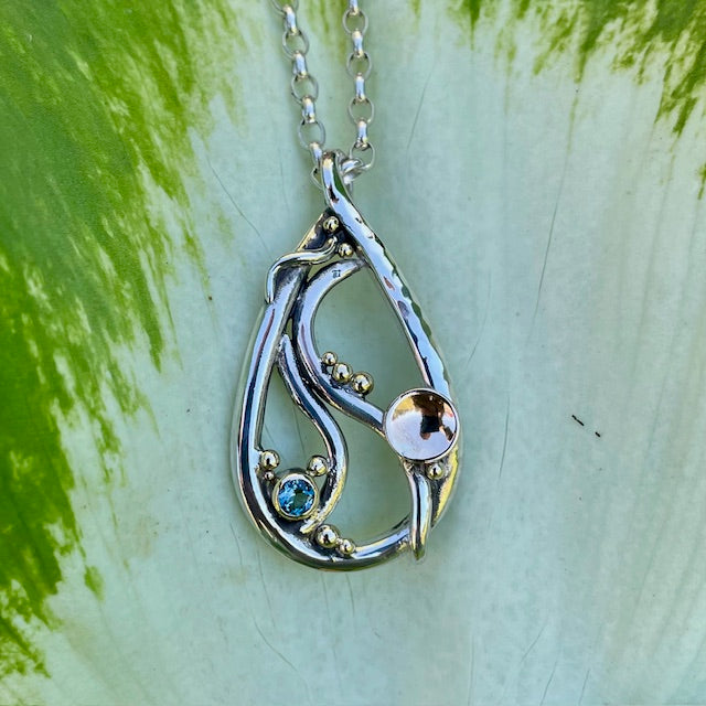 Sterling Silver and 9ct Yellow gold London Blue Pendant