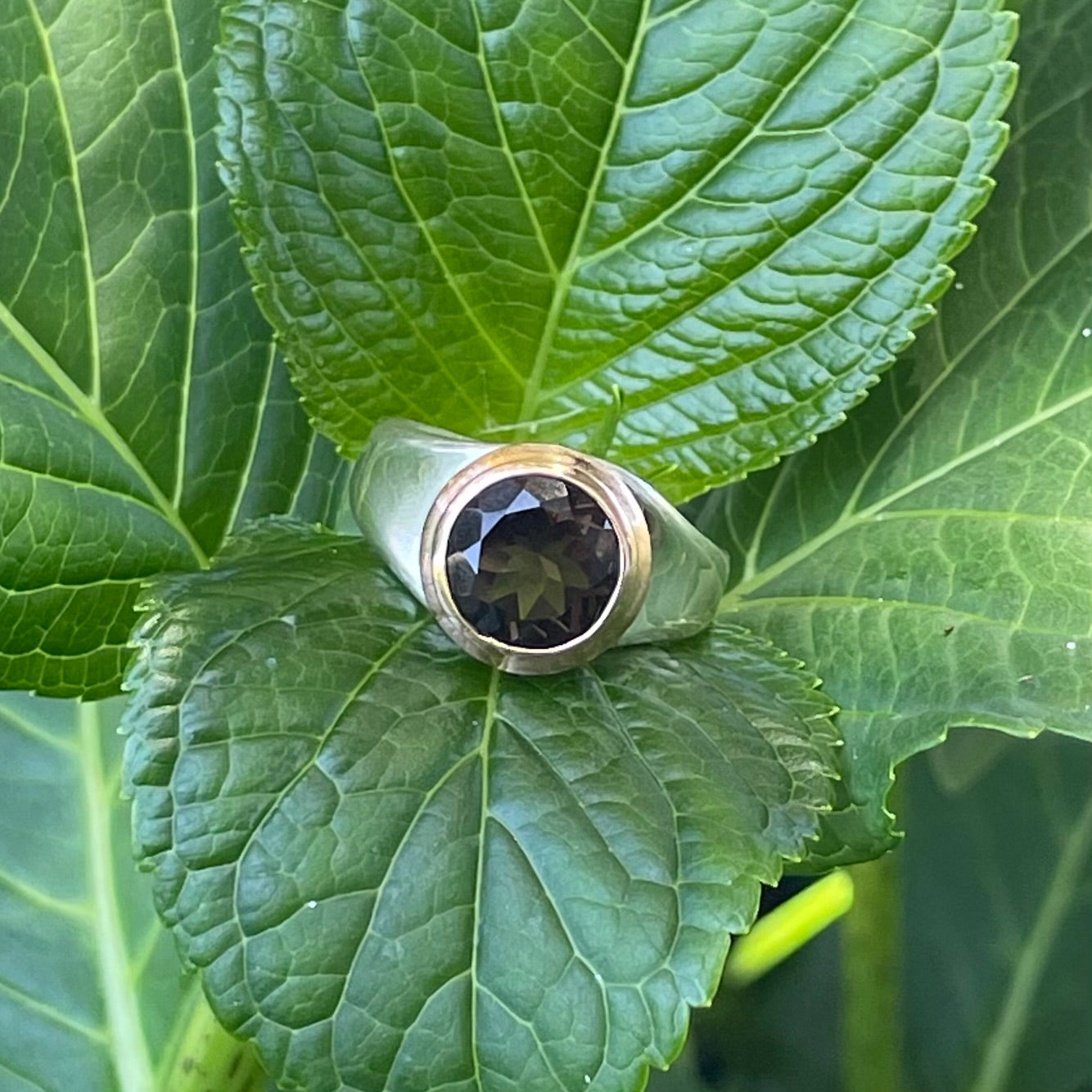 Sterling Silver 9ct ROse Gold Smokey Quartz Ring