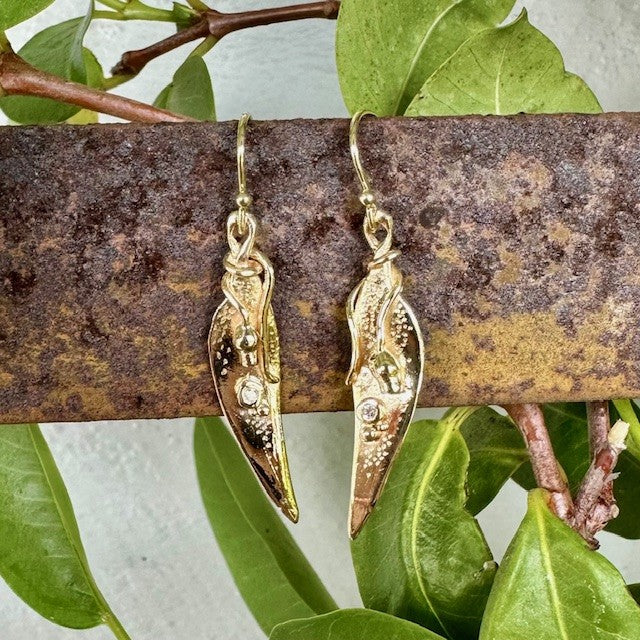 9ct Yellow Gold Gumleaf & Gumnut Diamond Earrings