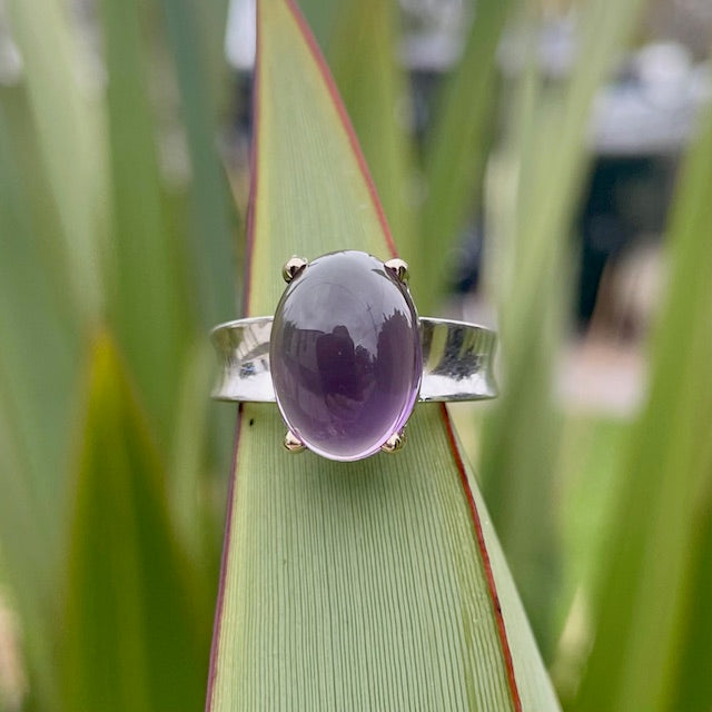 Sterling Silver and 9ct Yellow gold Amethyst ring