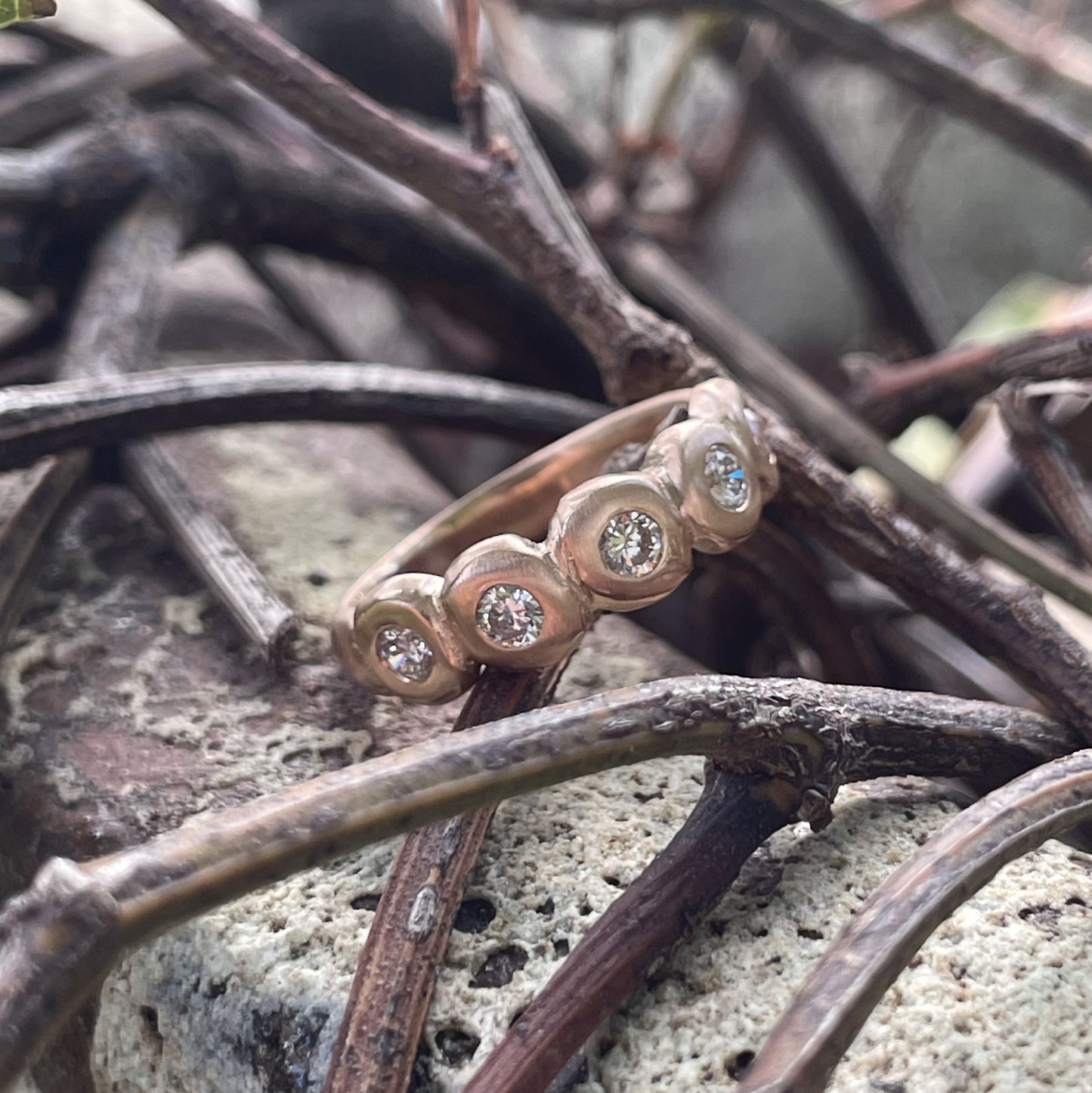 9ct Rose Gold 3mm Diamond Pebble Ring