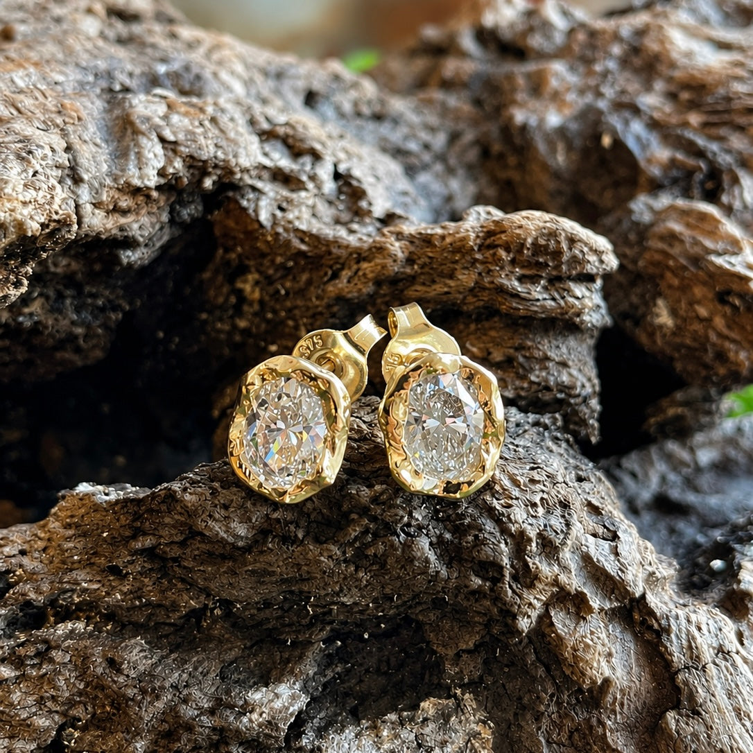 9ct Yellow Gold and Diamond Molten Studs