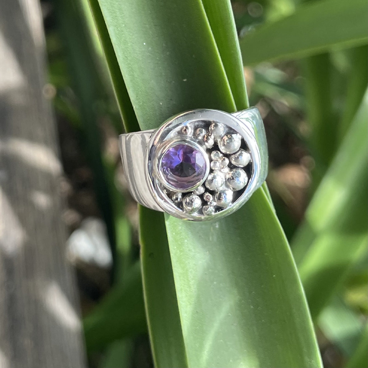 Sterling Silver Amethyst Ball Detail Ring
