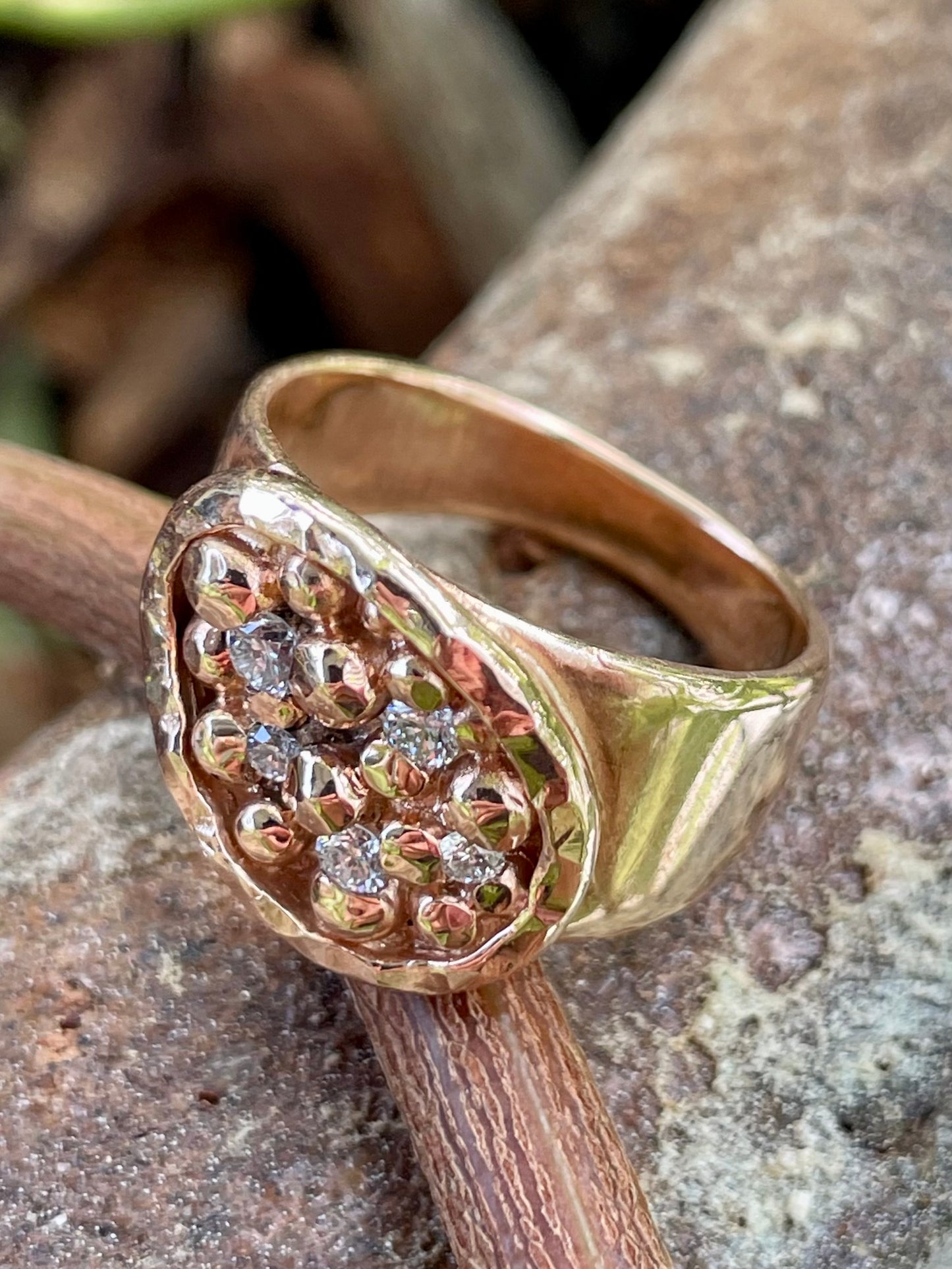 9ct Rose Gold Wide Band Diamond Set Ball Ring