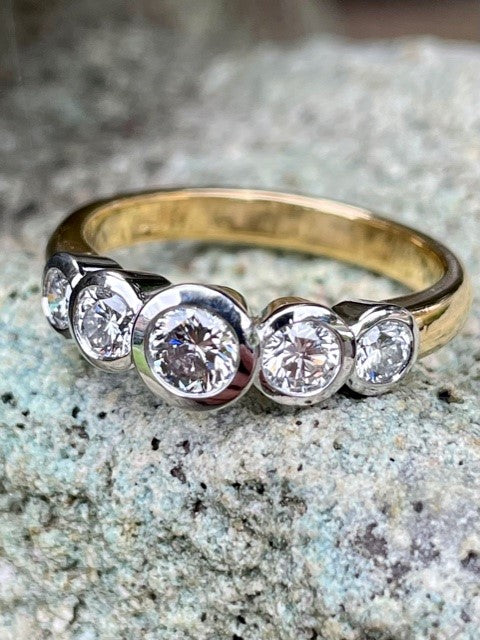 18ct Yellow & White Gold 5 Diamond Ring