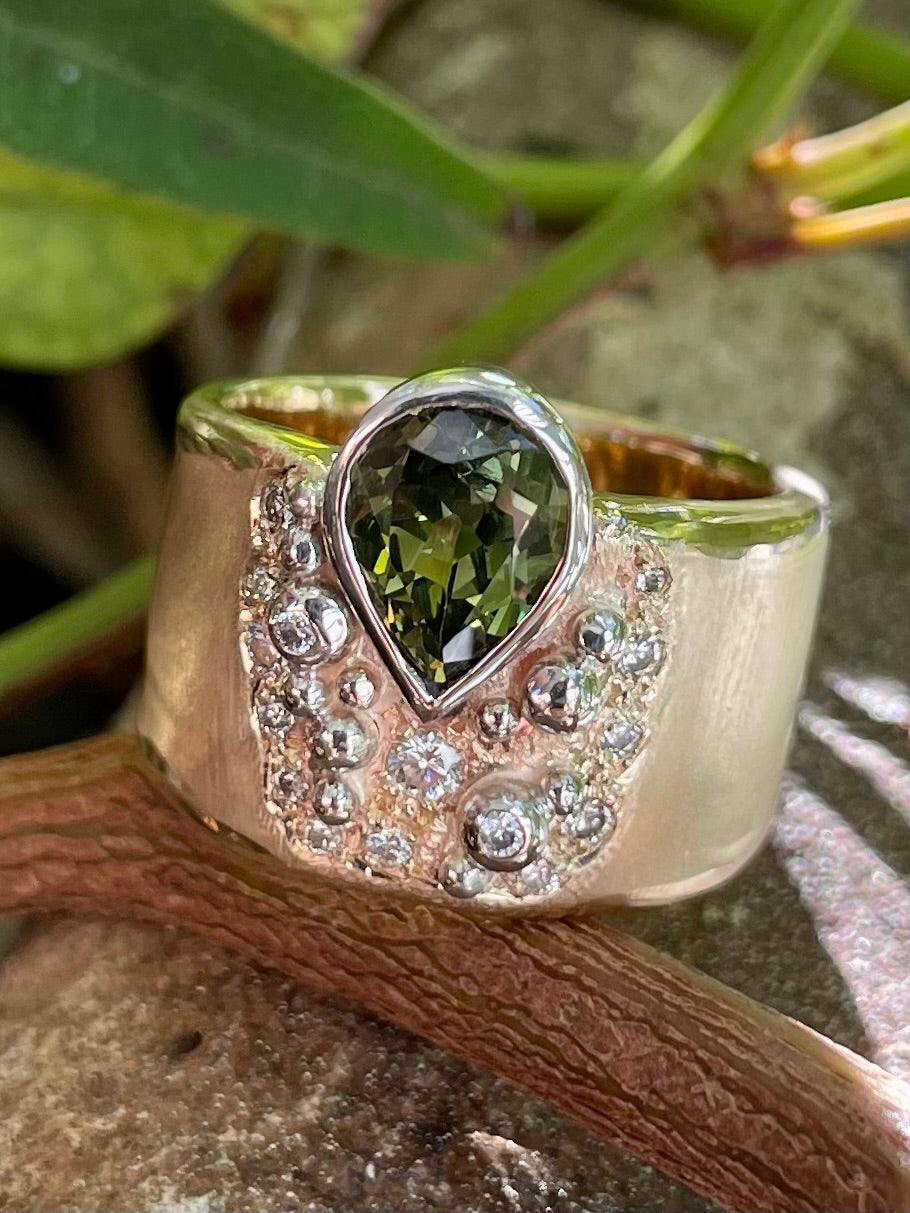 9ct Yellow & White Gold Parti Sapphire & Diamond Ring