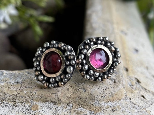 Sterling Silver and 9ct Yellow Gold Pink Tourmaline Stud Earrings