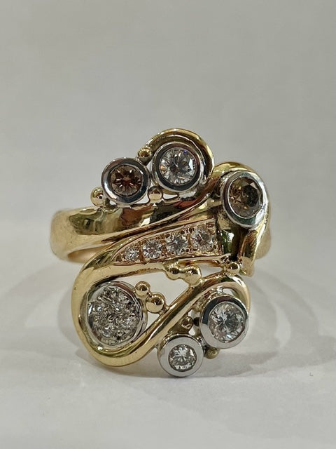 9ct Yellow and white gold Australian Chocolate and white diamond swirl ring