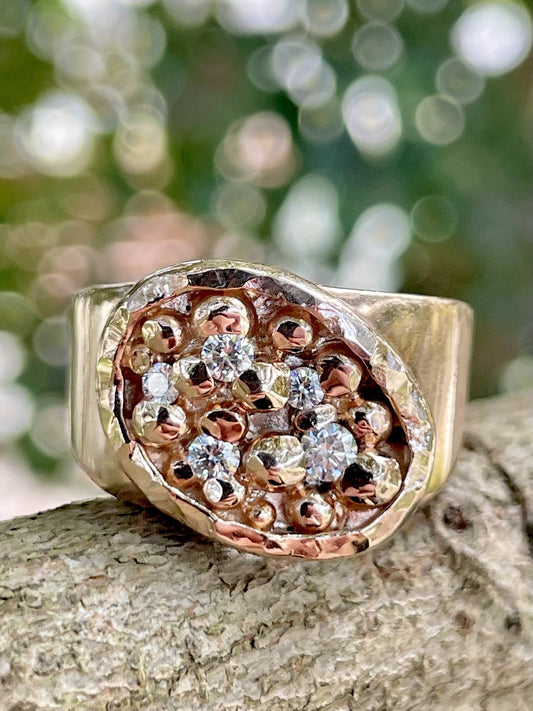 9ct Rose Gold Wide Band Diamond Set Ball Ring