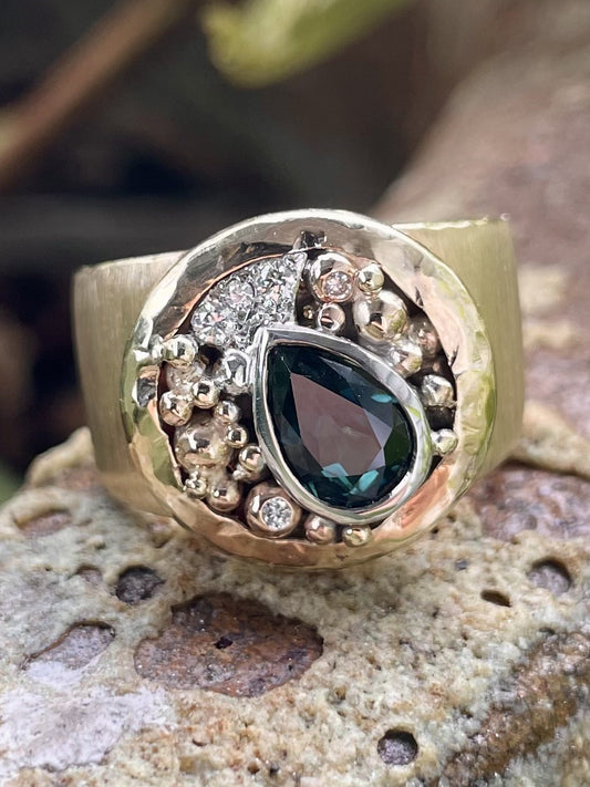 9ct Yellow & White Gold Sapphire & Diamond Ring