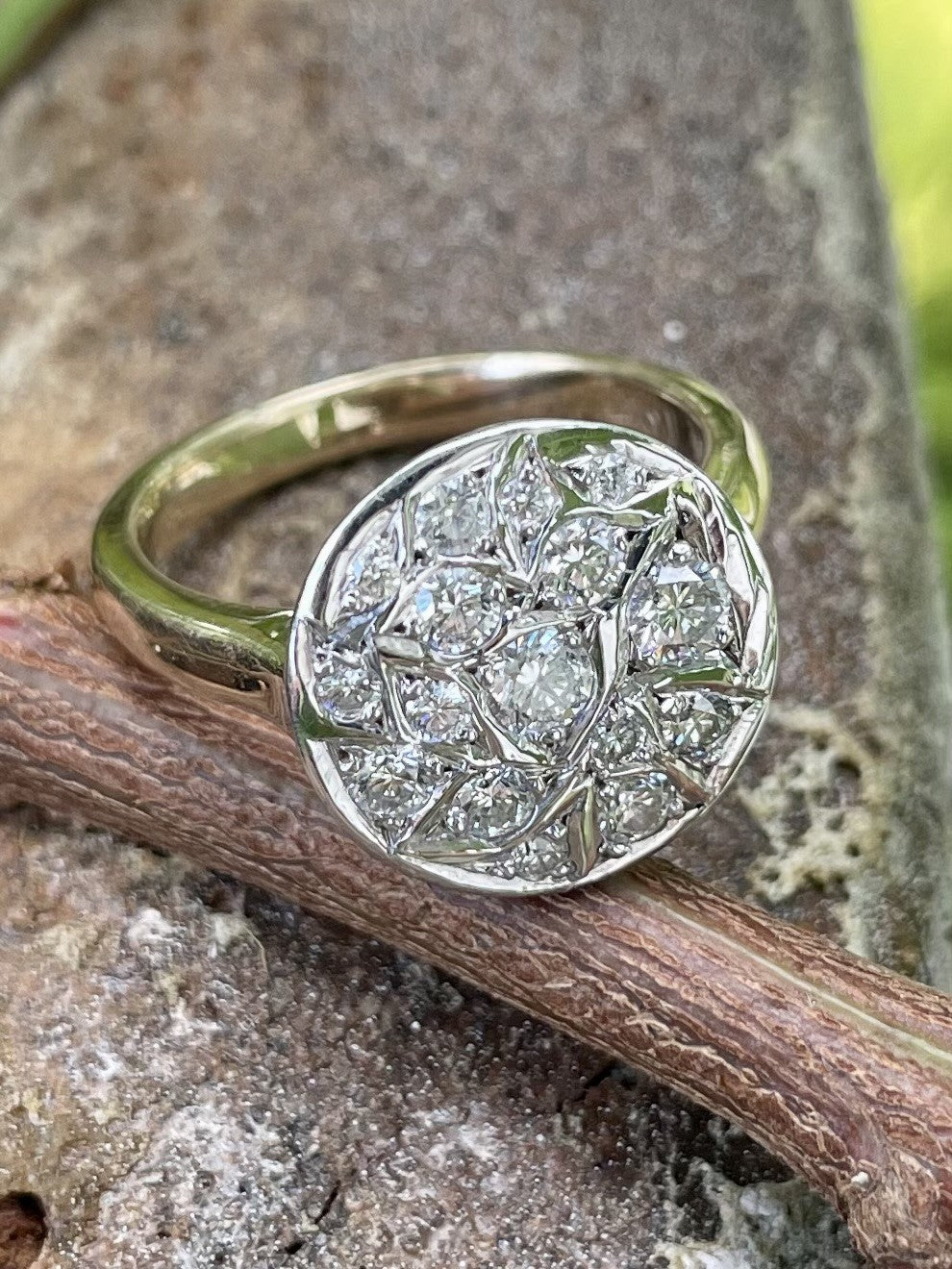 9ct Yellow and White Gold Multi-Diamond engrave-set ring