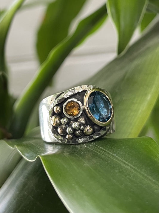 Sterling Silver 9ct Rose gold London Blue Topaz, Citrine