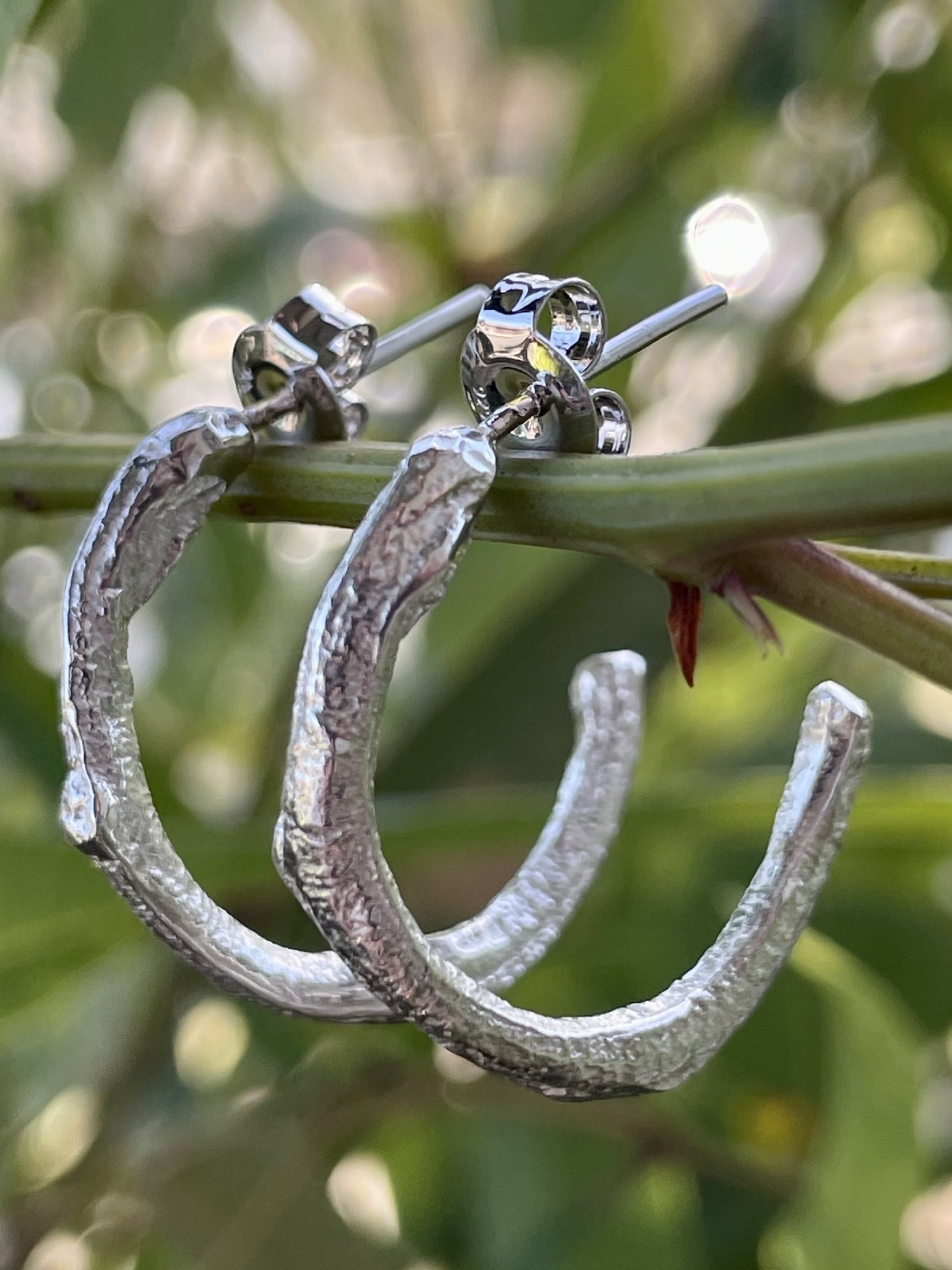 Sterling Silver Branch Hoop Earrings