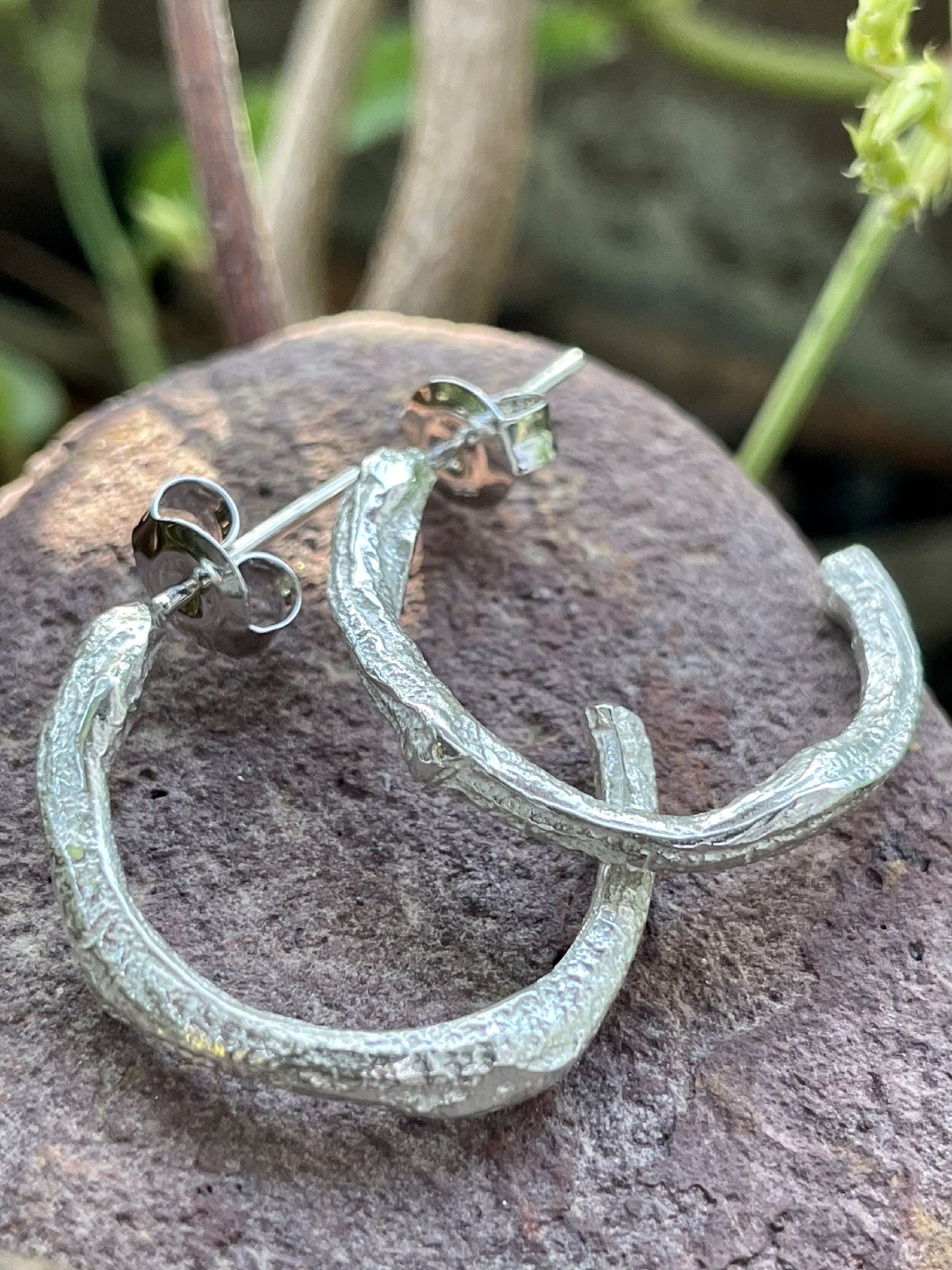 Sterling Silver Branch Hoop Earrings