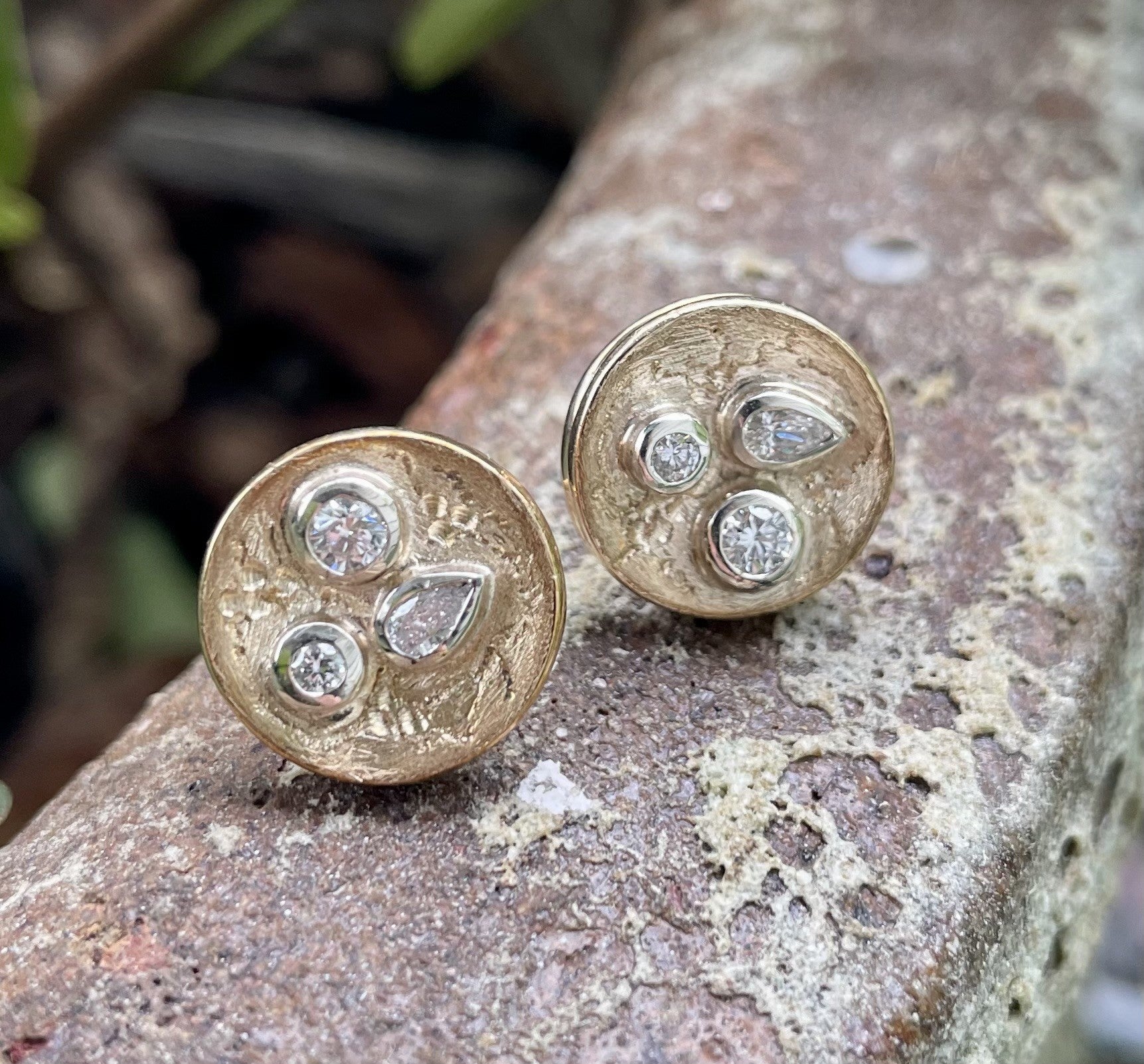 9ct Yellow & White Gold Diamond Disc Studs