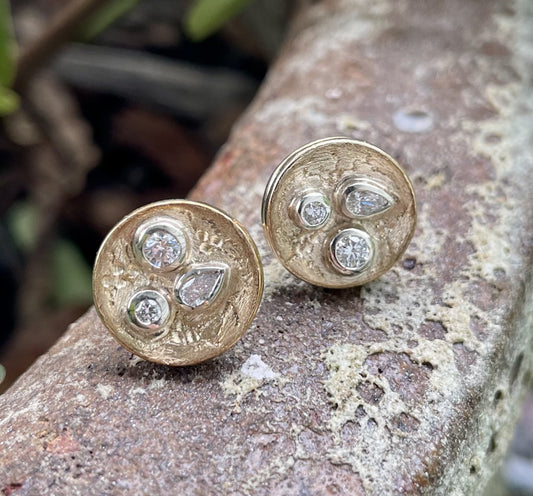 9ct Yellow & White Gold Diamond Disc Studs
