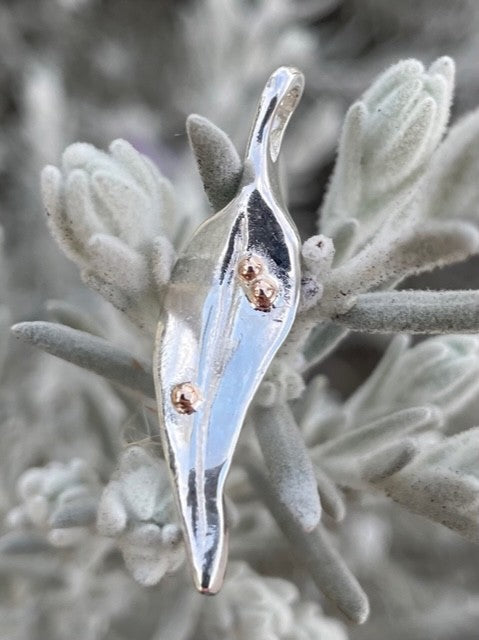 Sterling silver leaf pendant with 9ct Rose gold ball detail