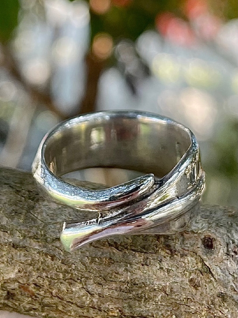 Sterling silver wrapped leaf ring