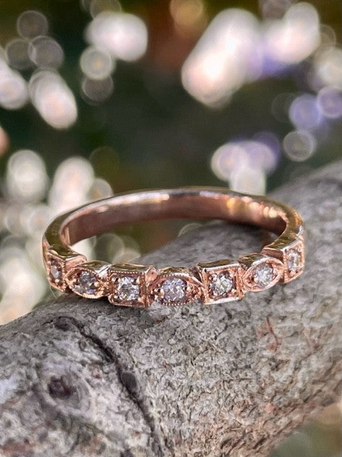9ct Rose gold seven diamond wedder - square/marquise