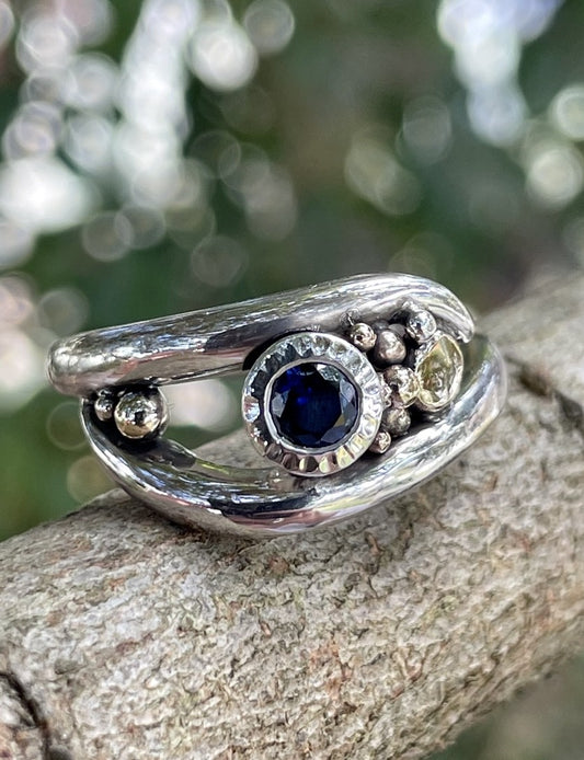 Sterling Silver and 9ct Yellow gold, Aussie Blue Sapphire ring