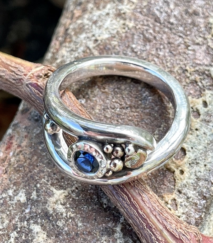 Sterling Silver and 9ct Yellow gold, Aussie Blue Sapphire ring