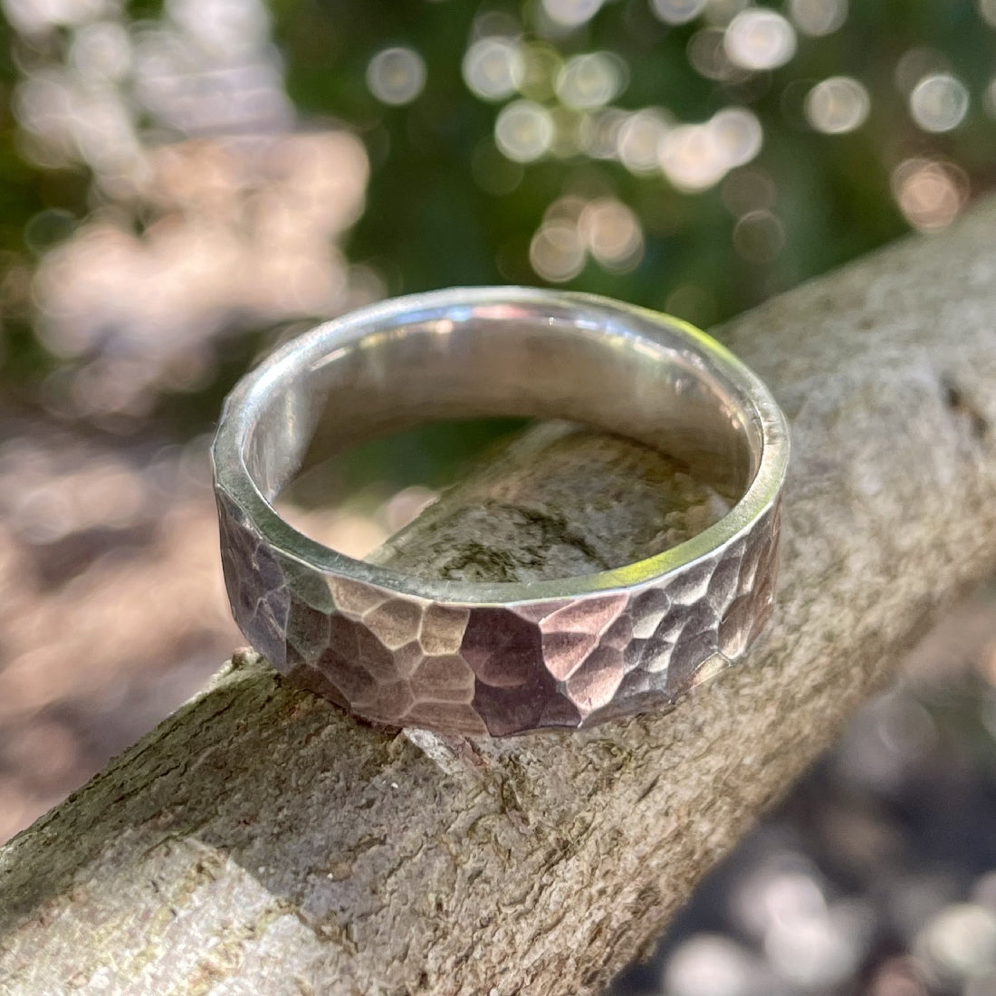 Sterling silver hammer textured ring