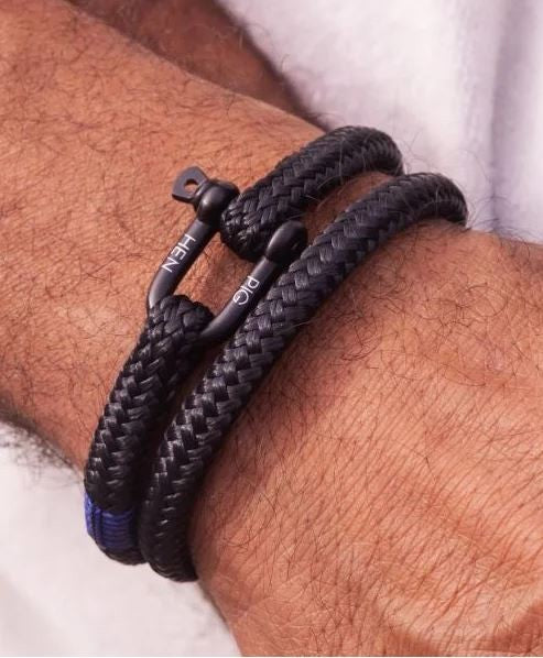 Salty Steve Mens Steel & Rope Bracelet - Black