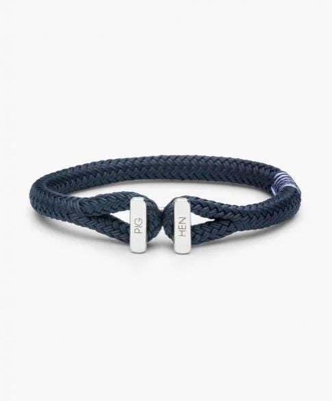 Icy Ike Mens Steel & Rope Bracelet - Navy silver