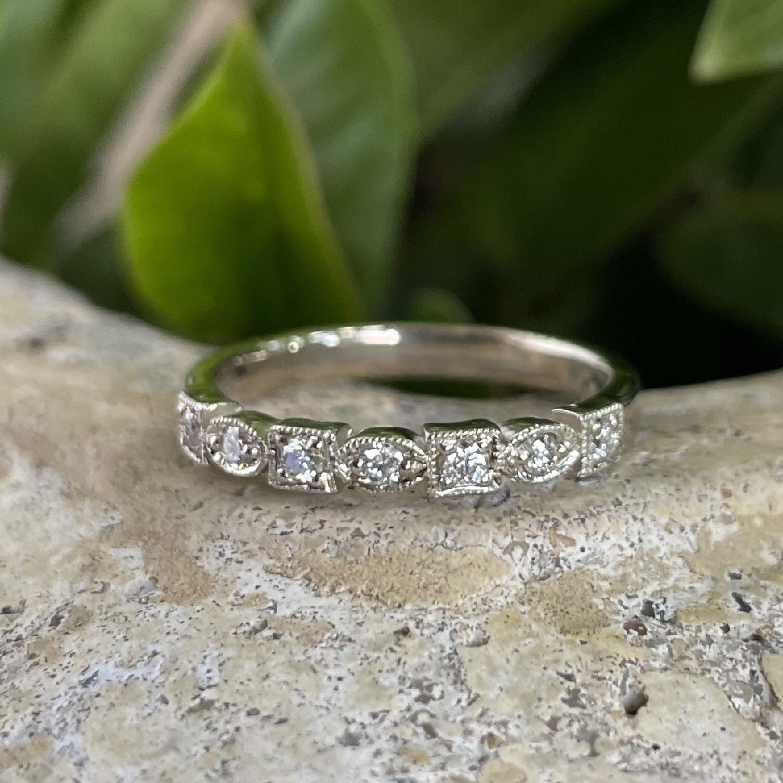 9ct White gold seven diamond wedder - square/marquise