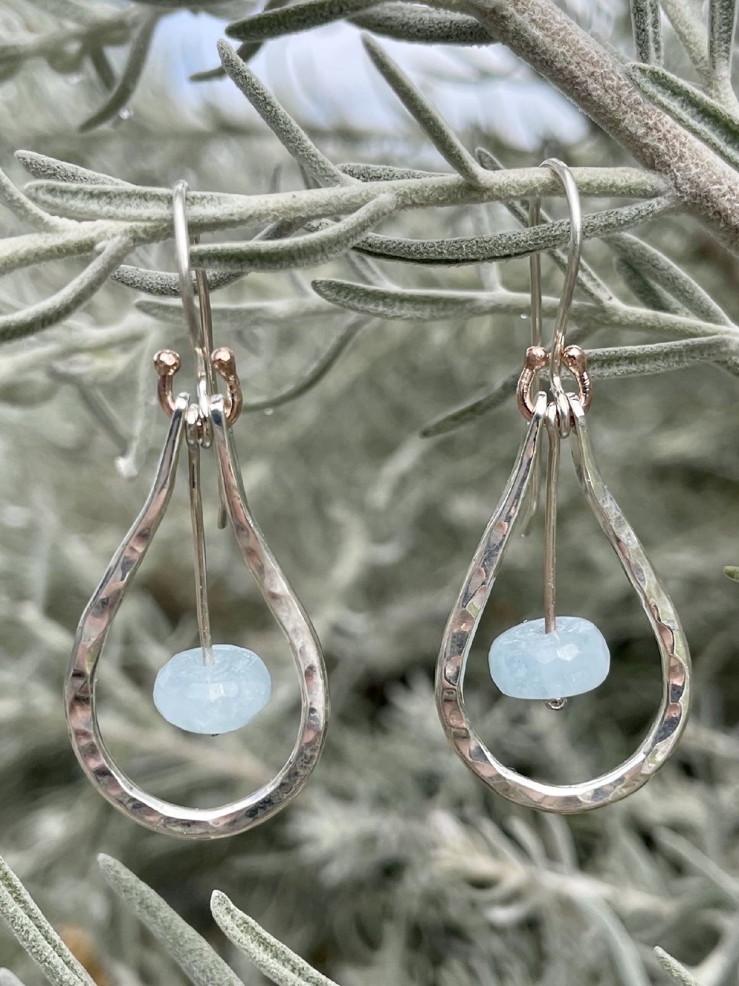 Sterling Silver and 9ct Rose Gold Aquamarine Beaded Drop Earrings