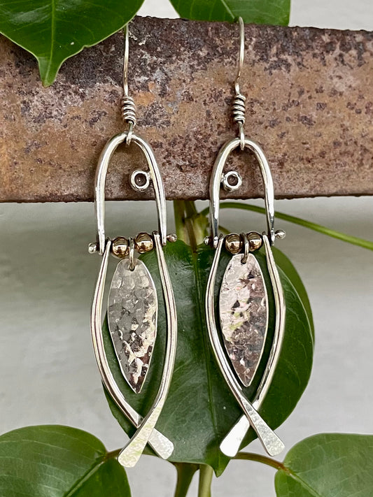 Sterling Silver Fish Earrings with 9ct Yellow gold beads