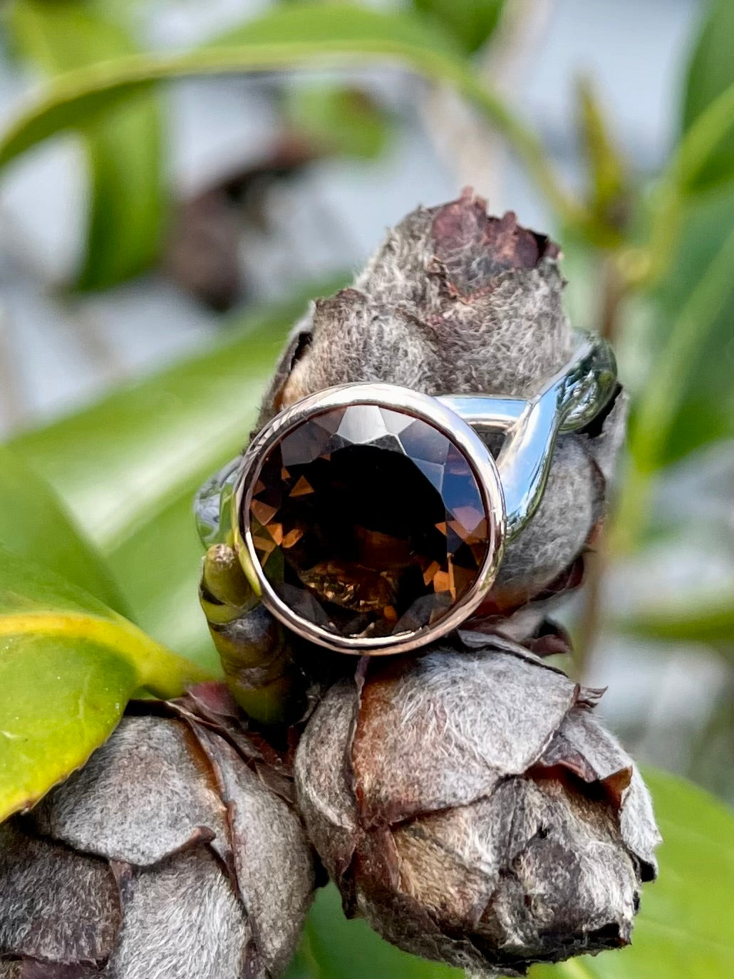 9ct White & Rose Gold Smokey Quartz Ring